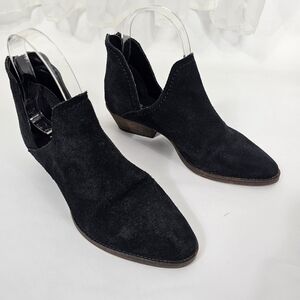 Firth Black Suede Ankle Boots low v-cut side almond toe size 6